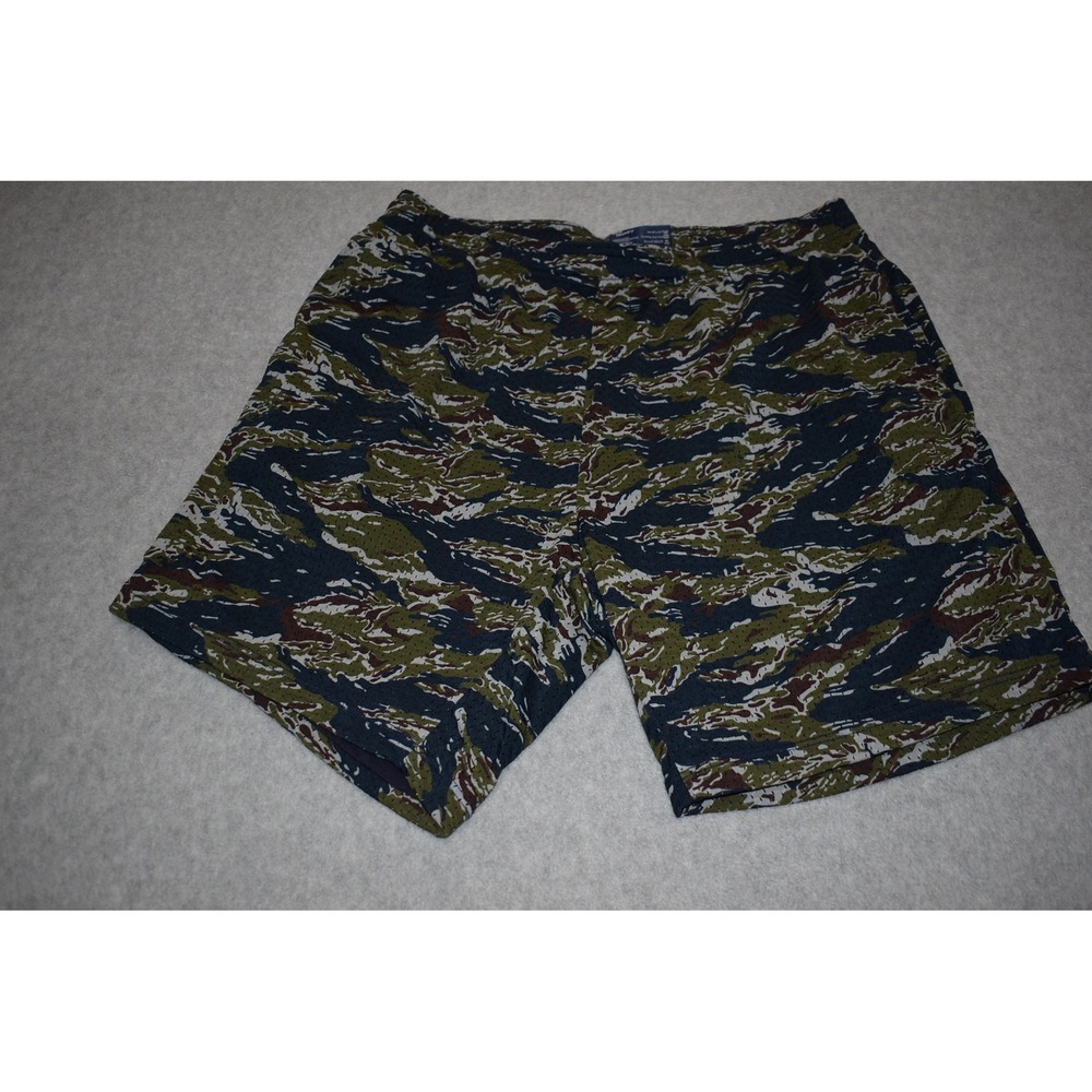 Nice Laundry Mesh Lined Gym Shorts Mens Large Camo Tiger Stripe 7" Inseam